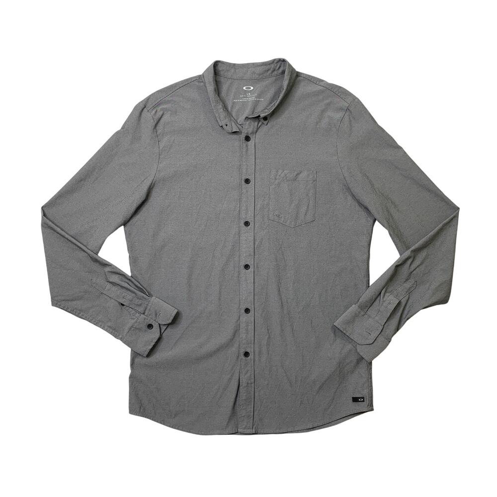 Oakley Shirt Men L Large Gray Slim Fit Long Sleeve Woven Performance Button Down